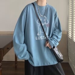 Cartoon Puppy Printed Long Sleeve T-shirt - Sky Blue, M