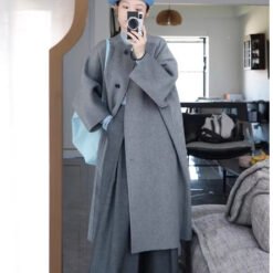Womens Stylish Mid-length Gray Wool Coat - Gray, XL