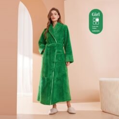 Autumn And Winter Thickened Cotton Velvet Nightgown Men's Winter Plus-sized Plus Size Light Luxury Couple Bathrobe Women's Extended Pajamas - 2102 Emerald Green Female, M