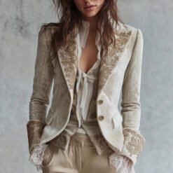 Womens Fashion Printed Lapel Flare-Sleeve Blazer - White, S