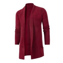 Mens Slim-Fit Plus-Size Knitted Cardigan Coat - Wine Red, 3XL