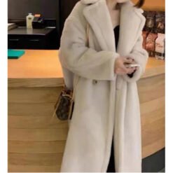 Womens Long Cashmere-Like Coat - Vanilla Color, XS