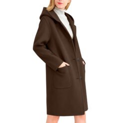 Womens Double-Faced Wool Coat With Hood - Brown, S