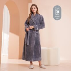 Autumn And Winter Thickened Cotton Velvet Nightgown Men's Winter Plus-sized Plus Size Light Luxury Couple Bathrobe Women's Extended Pajamas - 2102 Female Dark Gray, XXXL