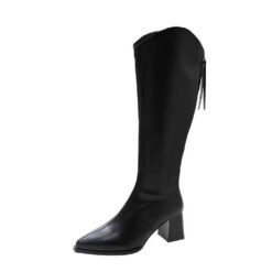 FallWinter Plus-Size Womens Chunky-Heel Pointed-Toe Mid-Calf Fashion Boots In A Casual Style - Black, 36