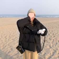 Stylish Short Koreanstyle Down Jacket For Women - Black, M