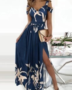 Long Floor Length Elegant Greek Style Pleated Dress - Navy blue, L