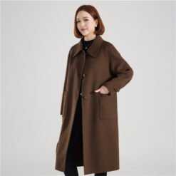 Stylish Double-Faced Wool Coat For Elegant Outerwear For Mature Women And Moms - Brown, S