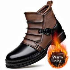 Mens British-style Retro Fleece-Lined Thermal Boots With Side Zipper - Brown Plus Velvet, 46