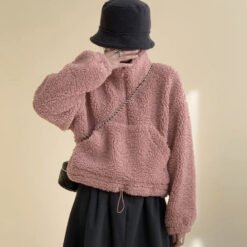 Womens HighEnd HalfZip StandUp Collar Sweatshirt - Pink, M