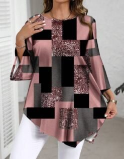 Relaxed, Casual Top With An Asymmetrical Hem - Lotus Root Color, 3XL