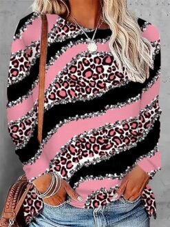 Womens Casual T Shirt With 3D Printed Crew Neck And Long Sleeves - WA28ZQ250325Y092, S