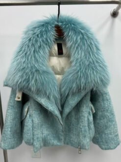 Womens Down Jacket With A Luxurious Cashmere Fur And Raccoon-Fur Collar - Lake Blue, M