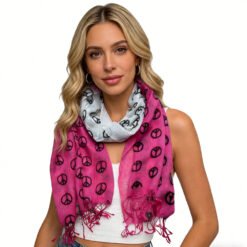 Hot Pink Printed Viscose Scarf - Sheer Summer Scarf 63inchx22inch