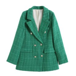 Womens 4-Color Textured Double-Breasted Midi Blazer - Green, M