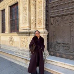 Womens Instagram-hit Wool Coat With A Chic Fur-trimmed Collar - Reddish Brown, L