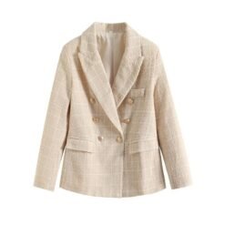 Womens 4-Color Textured Double-Breasted Midi Blazer - Beige, M