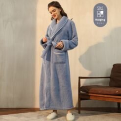 Autumn And Winter Thickened Cotton Velvet Nightgown Men's Winter Plus-sized Plus Size Light Luxury Couple Bathrobe Women's Extended Pajamas - 2102 Haiqing Women, XXXL