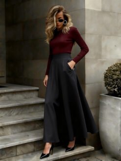Elegant Solid-Color Skirt For Women - Black, S