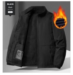 Mens Casual Padded Stand-collar Sports Jacket - Black Plus Velvet, XL