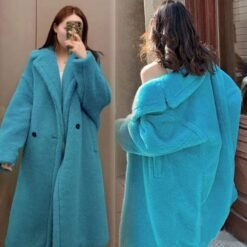 Womens Long Cashmere-Like Coat - Lake Blue, XL