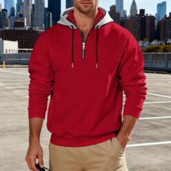Light-luxury Commuter-style Long-sleeve Hoodie With A Stand-up Collar - Bright Red, M