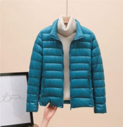 Womens Lightweight Padded Short Down Jacket - Lake Blue Stand Collar, M
