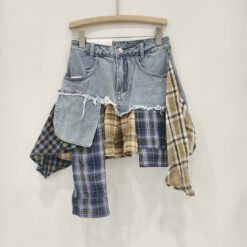 Irregular Hem Patchwork Denim Skirt For Women - Blue, L