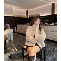 Womens Stylish Loose-fitting Fur-trimmed Collar Coat - Apricot, M