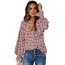 Shiying Autumn Lightweight Floral Chiffon Blouse With Long Sleeves - Multicolor, XL