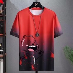 Gradient Half-length Sleeve Versatile Casual T-shirt - Gradient Bear Red, XL