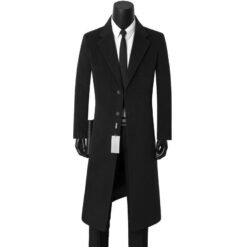 Mens Stylish Casual Wool Mid-length Coat - Black, 4XL