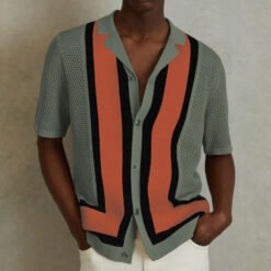 Men's Summer New Striped Contrast Color Knitwear Top - Army Green, M