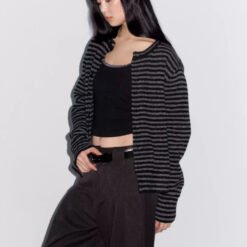 Striped Turtleneck Knit Sweater Base Layer Top - Black Stripes, L
