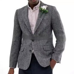 Mens Brown And Gray Herringbone Wool Suit Jacket - Gray, XS