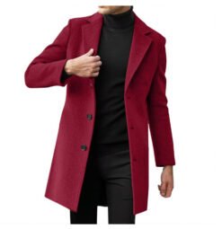 Mens Mid-length Long-sleeve Wool Coat Autumnwinter Wool Outerwear - Wine Red, XXXL