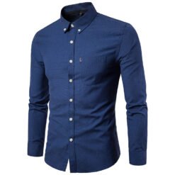 Men S Shirts Korean Men Slim Long Sleeve Dress Shirt - Navy Blue, 2XL
