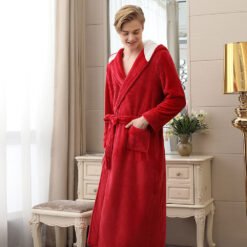 Plus Fat Coral Velvet Bathrobe Pajamas For Men - Big red man, XL