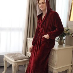Plus Fat Coral Velvet Bathrobe Pajamas For Men - Wine red man, M