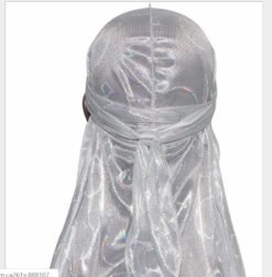 Colorful Sparkly Silky Durags Turban Bandanas Headwear - White