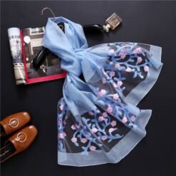 new brand women scarf fashion hollow Embroidery silk scarves lady shawls and wraps spring summer sunscreen beach stoles - Sky Blue