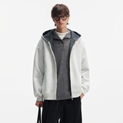 Men's And Women's Double-zipper Jackets - White Flower Grey, S