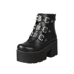 Rivet belt buckle zipper ankle boots - Black, 41