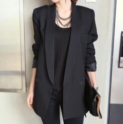 Solid Long Style Black Women Jacket and Blazer Female Notched Collar Asymmetrical Chic Ladies Blazers feminino - Black, XL