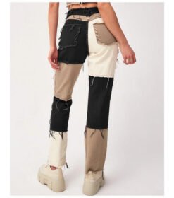 High Elastic Stitching Raw Edge Women's Straight-leg Jeans - Black, XS