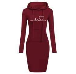 Autumn Winter Women Hoodies Sweatshirts Long-sleeved Dress - Red, 3XL