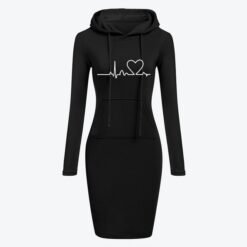 Autumn Winter Women Hoodies Sweatshirts Long-sleeved Dress - Black, L