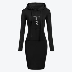 Autumn Winter Women Hoodies Sweatshirts Long-sleeved Dress - Black, 2XL