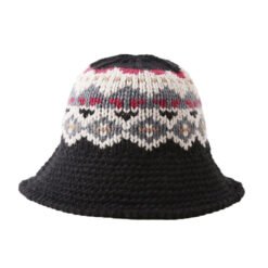 Female Knitting Bucket Hats Harajuku Bucket Hat Fishing Outdoor Panama Hip Hop Cap - Black, M