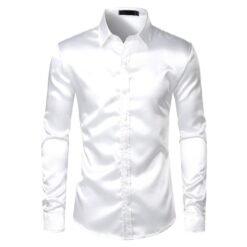 Mens Black Satin Dress Shirts - White, XL
